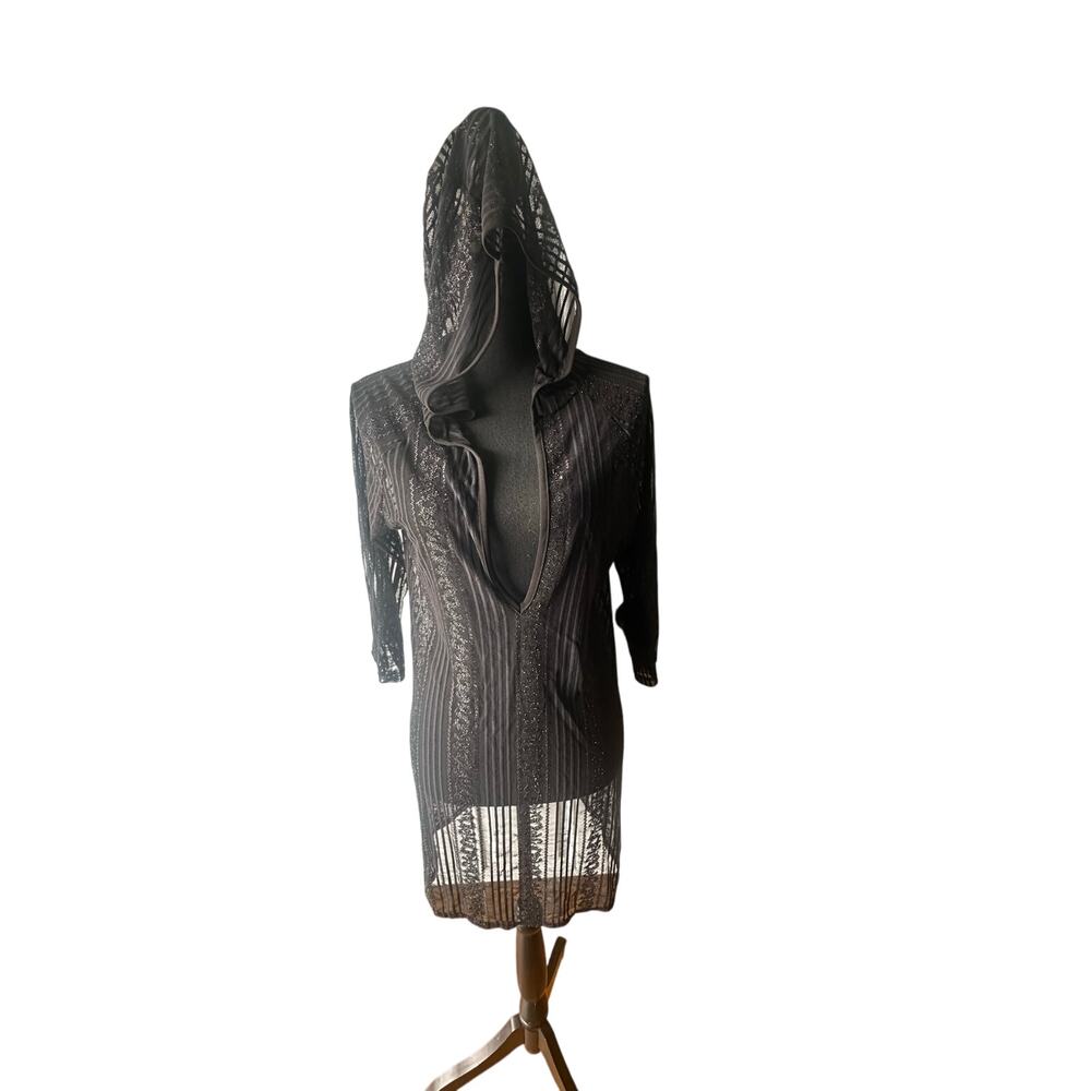 Jordan Taylor Black Lace Mesh Hooded Cover-Up – Long Sleeve, Beach Chic